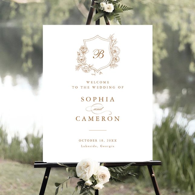 Poster Rosas Elegantes Florais Monograma Crest Sinal de B (Criador carregado)