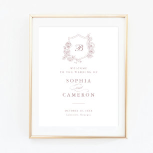 Poster Rosas Elegantes Florais Monograma Crest Sinal de B