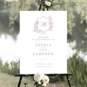 Poster Rosas Elegantes Florais Monograma Crest Sinal de B