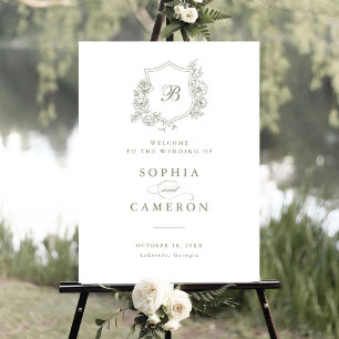 Poster Rosas Elegantes Florais Monograma Crest Sinal de B