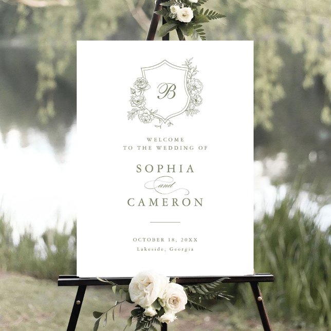 Poster Rosas Elegantes Florais Monograma Crest Sinal de B (Criador carregado)