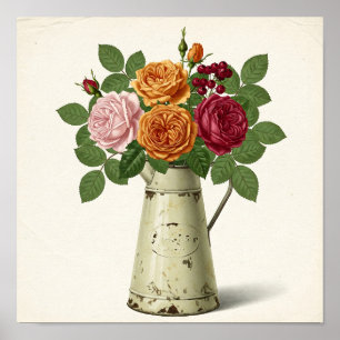 Poster Rosas em antigos jug-vintage