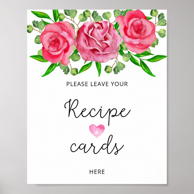 Poster Rosas em aquarela deixe seu cartão de receita aqui (Frente)