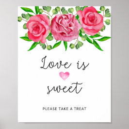Poster Rosas em aquarela o amor é doce aproveite um mimo