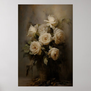 Poster Rosas Etéreas Flores Antigas Natureza Morta, Sombr