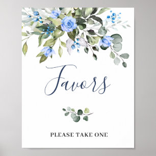 Poster Rosas Eucalyptus Azuis Elegantes Favoritos Florais