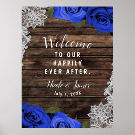Poster Rosas Florais Azul Roxo Casamento de Renda de Made