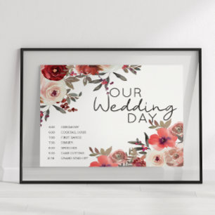 Poster Rosas Florais com Rubor Vermelho Cronograma de Cas