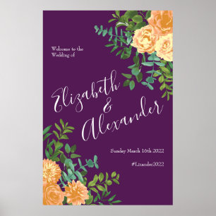 Poster Rosas Florais De Casamento Pêssego Roxo