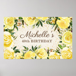 Poster Rosas Florais Douradas aniversário de 40 anos