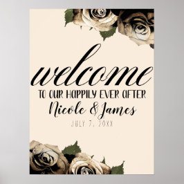 Poster Rosas Florais Glamour Dourado Casamento Elegante M