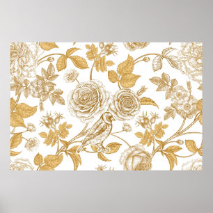 Poster rosas, flores, folhas e bagas de cão