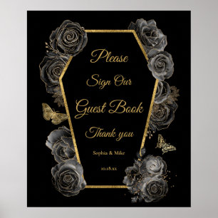 Poster Rosas Góticos Sinal de Mesa de Casamento de Convid