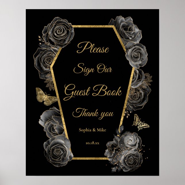 Poster Rosas Góticos Sinal de Mesa de Casamento de Convid (Frente)