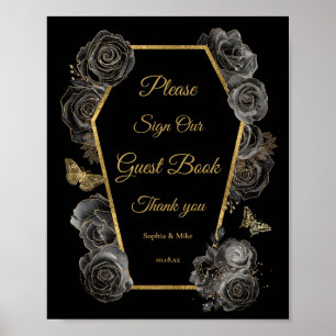 Poster Rosas Góticos Sinal de Mesa de Casamento de Convid