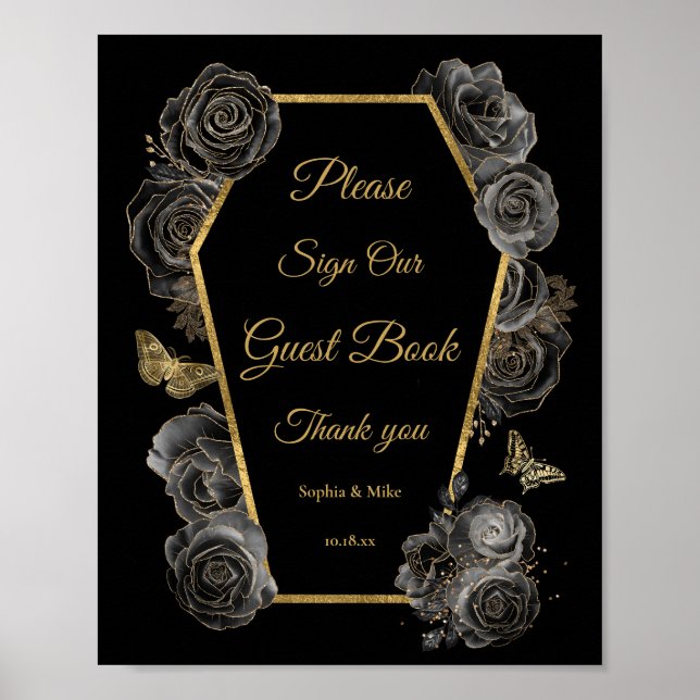 Poster Rosas Góticos Sinal de Mesa de Casamento de Convid (Frente)