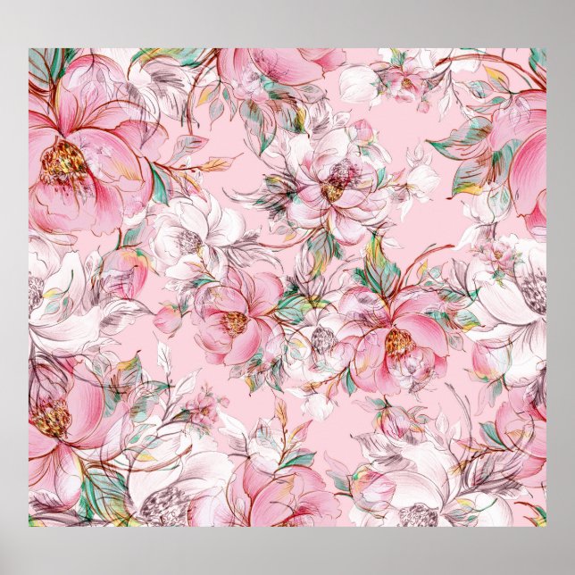 Poster Rosas Graciosos: padrão perfeito para botões (Frente)
