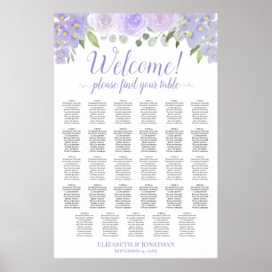 Poster Rosas Lavanda 29 Mesa Carta de Assentos Casamento