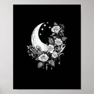 Poster Rosas-Lua - Gótico Romântico - Whimsigoth Witchy W