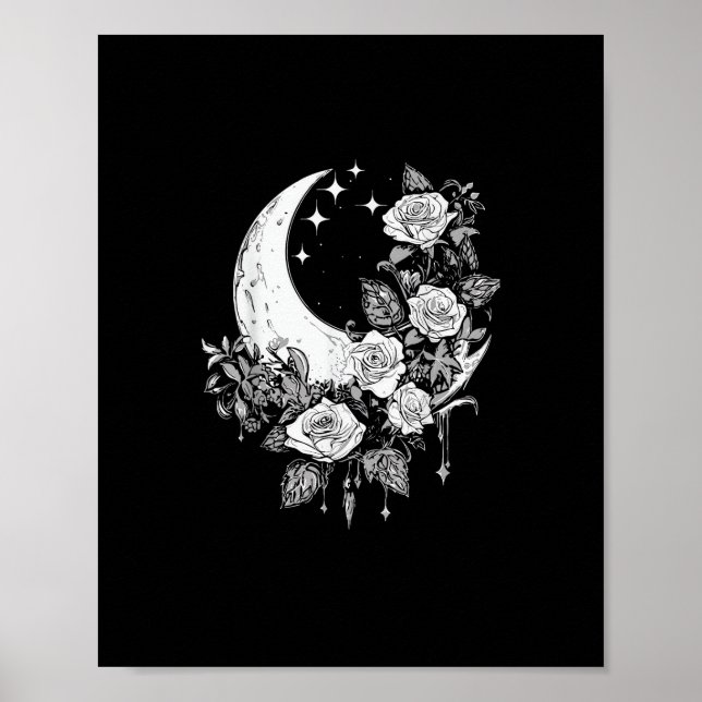 Poster Rosas-Lua - Gótico Romântico - Whimsigoth Witchy W (Frente)