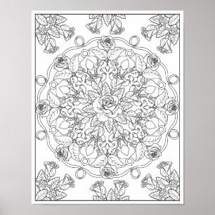 Poster Rosas Mandala para Colorir para Adultos
