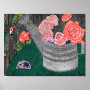 Poster Rosas na lata molhando por Julia Hanna