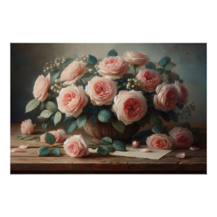 Póster Rosas na página de dissociação rosa esbranquiçada