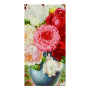 Póster Rosas na pintura do vaso