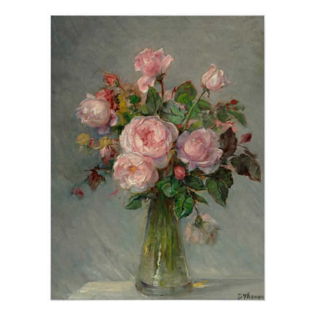 Póster Rosas num Vaso Brilhante (Frente)