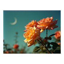 Rosas Peachy Vintage sob o Céu de Lua Crescente Az