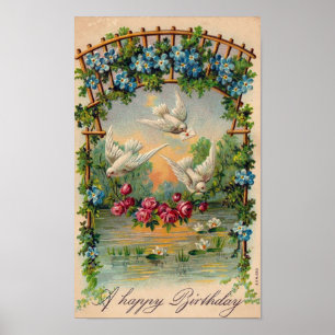 Póster Rosas Pombas Aniversário