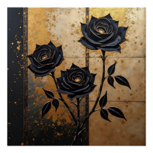 Póster Rosas Pretas em Dourado: Elegância Sombria