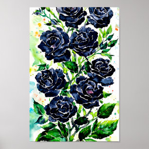 Poster Rosas Pretos Flores Gótico Pintura Por Aquarela