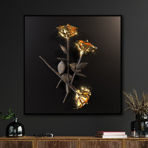 Poster Rosas Queimando – Elegância Dourada