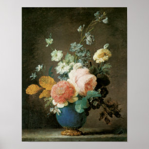 Póster Rosas, Ranunculus e Outras Flores num Vaso Azul