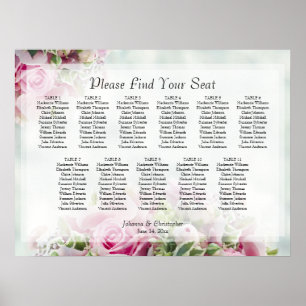 Poster Rosas Rosa 11 Gráfico de Assentos de Casamento de