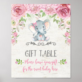 Poster Rosas Rosa Bebê Elefante Presente Mesa Decor