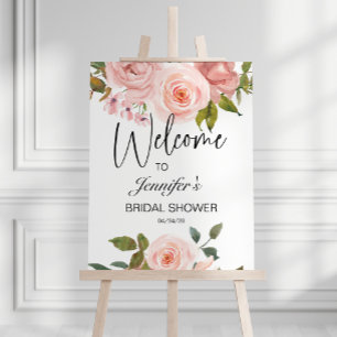 Poster Rosas Rosa Bege Elegante Chuveiro de Noiva Floral