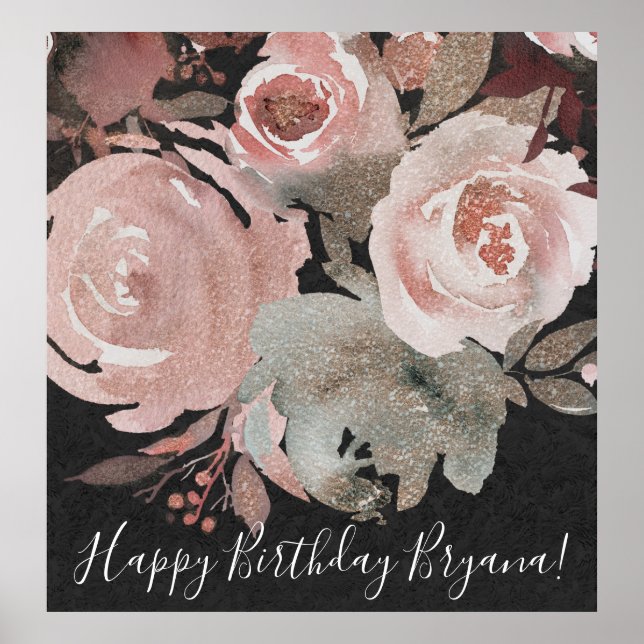 Póster Rosas Rosa Brilho Rosas Floral Escuro Glam Casamen (Frente)