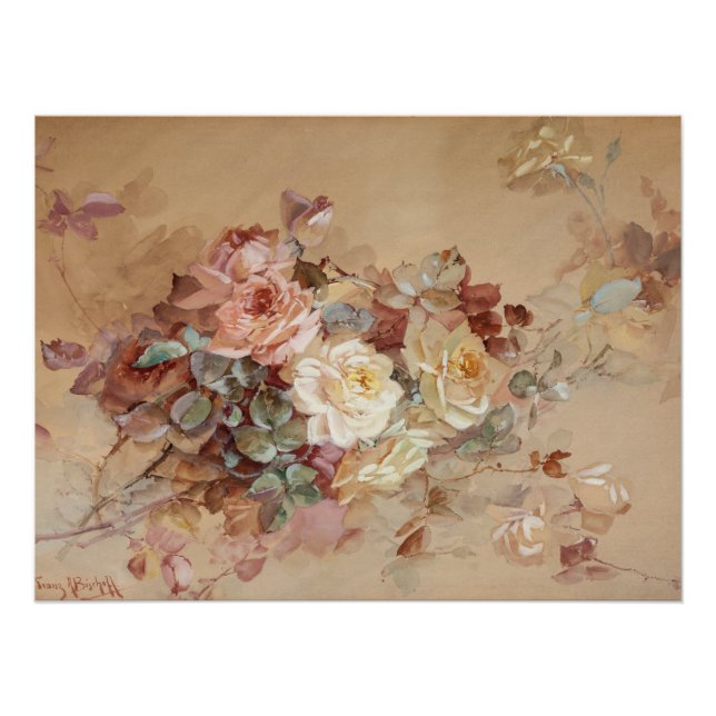 Póster Rosas rosa e amarelas - Franz Bischoff (Frente)