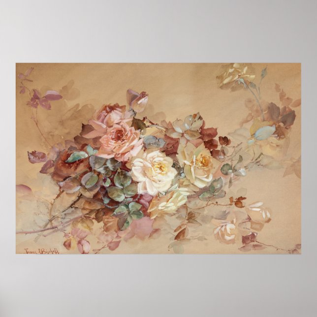 Poster Rosas rosa e amarelas - Franz Bischoff (Frente)