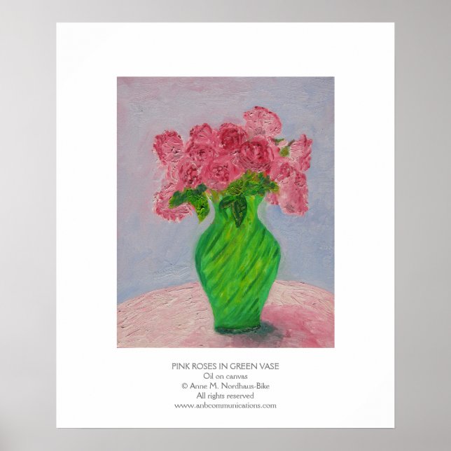 Póster Rosas Rosa em Vaso Verde (Frente)