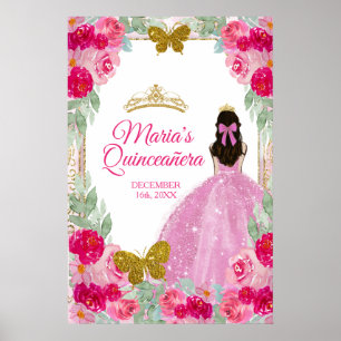 Poster Rosas Rosa Escamosas Charra Quinceañera Coroa Aniv