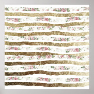 Póster Rosas Rosa Meninas e Brutos Dourados Falsos