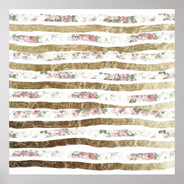 Póster Rosas Rosa Meninas e Brutos Dourados Falsos (Frente)