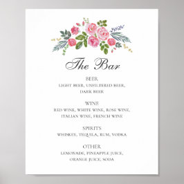 Poster Rosas rosa. Menu de bar de bebidas de jardim flore