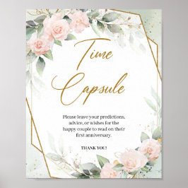 Poster Rosas rosa pastel eucalipto dourado Cápsula do tem