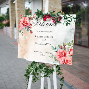 Poster Rosas Rosa Românticas e Caligrafia Boas-vindas