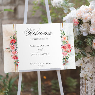 Poster Rosas Rosa Românticas e Caligrafia Boas-vindas