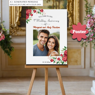 Poster Rosas Rosadas 1º Aniversário de Casamento Foto Bem